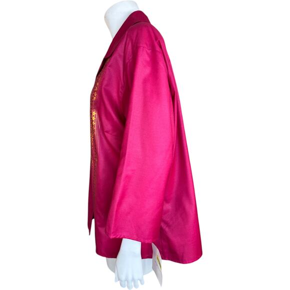 Liz Claiborne Woman XL Pink Button-Up Gold Metallic Details 3/4 Sleeve Blouse - Picture 3 of 11